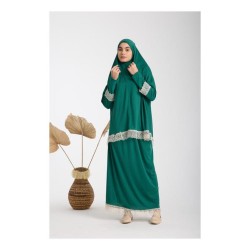 Namaz Elbisesi -  Güpürlü 2 Parça - Yeşil