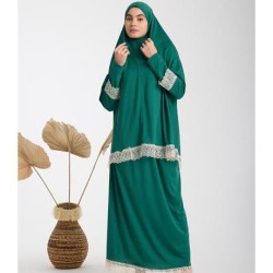 Namaz Elbisesi -  Güpürlü 2 Parça - Yeşil