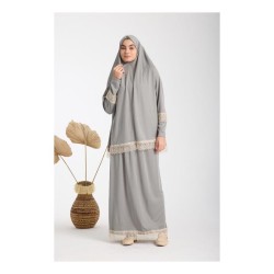 Namaz Elbisesi -  Güpürlü 2 Parça - Gri