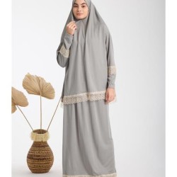 Namaz Elbisesi -  Güpürlü 2 Parça - Gri