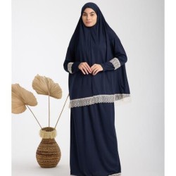 Namaz Elbisesi -  Güpürlü 2 Parça - Lacivert