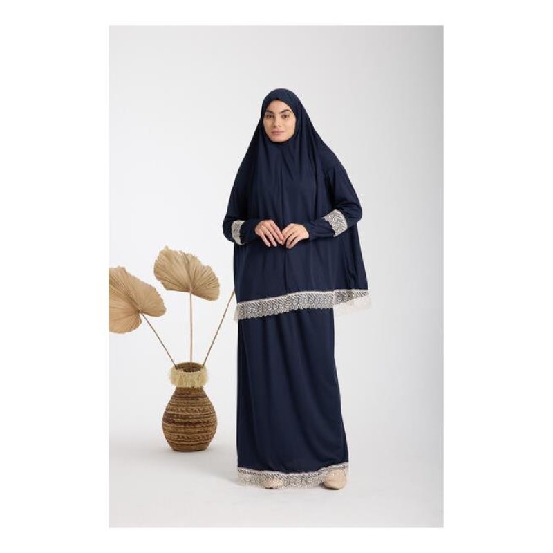 Namaz Elbisesi -  Güpürlü 2 Parça - Lacivert