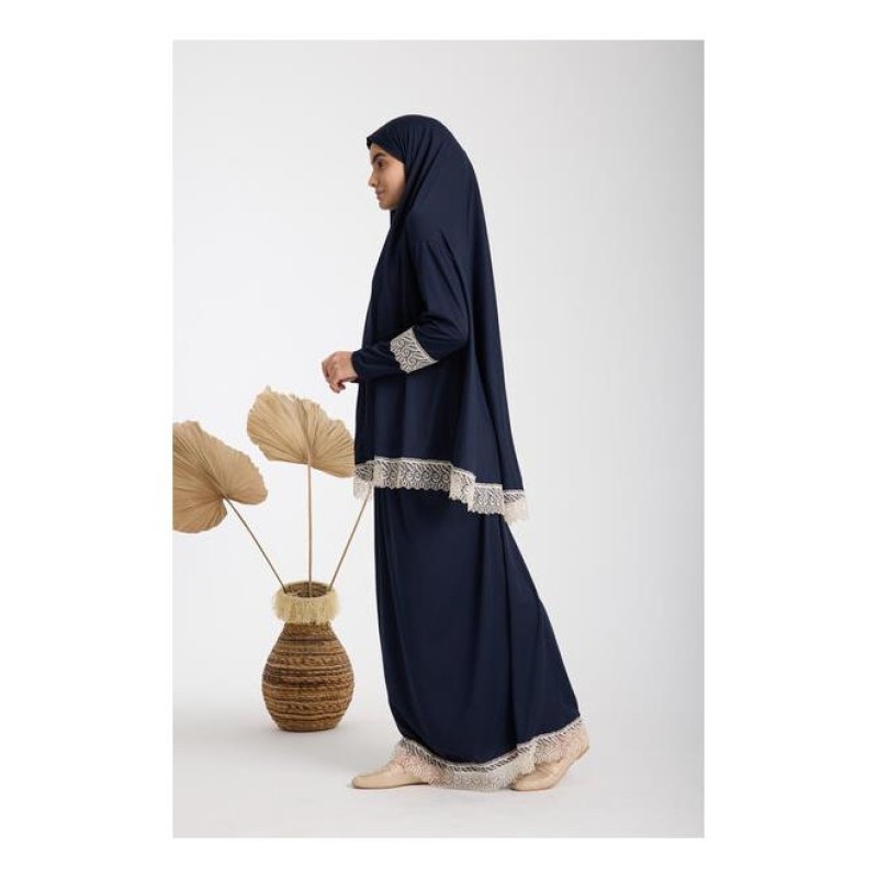 Namaz Elbisesi -  Güpürlü 2 Parça - Lacivert