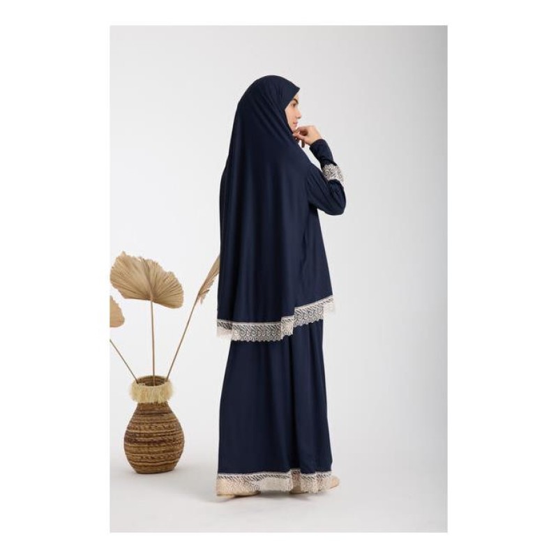 Namaz Elbisesi -  Güpürlü 2 Parça - Lacivert