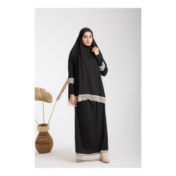 Namaz Elbisesi -  Güpürlü 2 Parça - Siyah