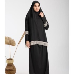 Namaz Elbisesi -  Güpürlü 2 Parça - Siyah
