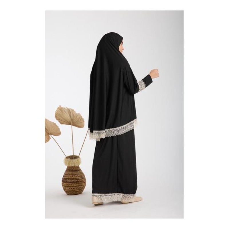 Namaz Elbisesi -  Güpürlü 2 Parça - Siyah