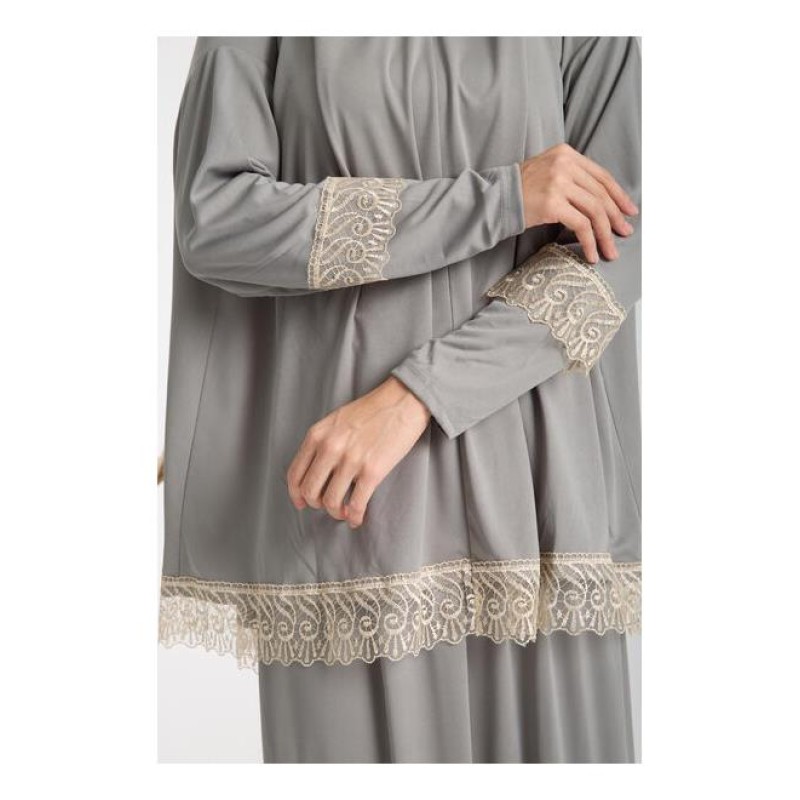 Namaz Elbisesi -  Güpürlü 2 Parça - Gri