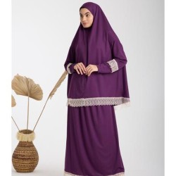 Namaz Elbisesi -  Güpürlü 2 Parça - Mürdüm