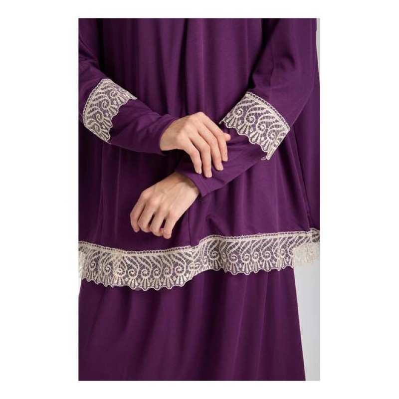 Namaz Elbisesi -  Güpürlü 2 Parça - Mürdüm