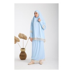 Namaz Elbisesi -  Güpürlü 2 Parça - Mavi
