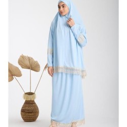 Namaz Elbisesi -  Güpürlü 2 Parça - Mavi