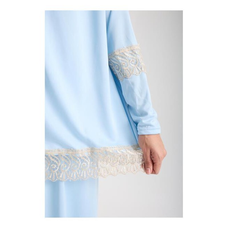 Namaz Elbisesi -  Güpürlü 2 Parça - Mavi