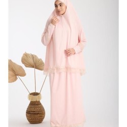 Namaz Elbisesi -  Güpürlü 2 Parça - Pudra