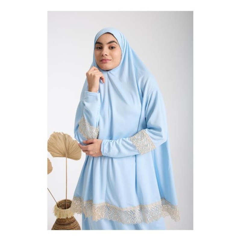 Namaz Elbisesi -  Güpürlü 2 Parça - Mavi