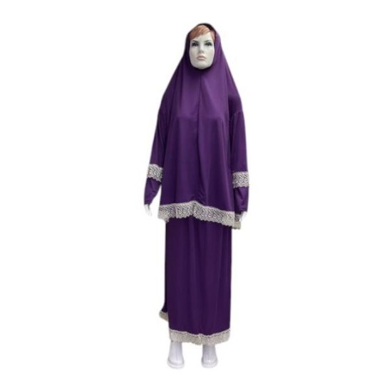 Namaz Elbisesi -  Güpürlü 2 Parça - Mürdüm