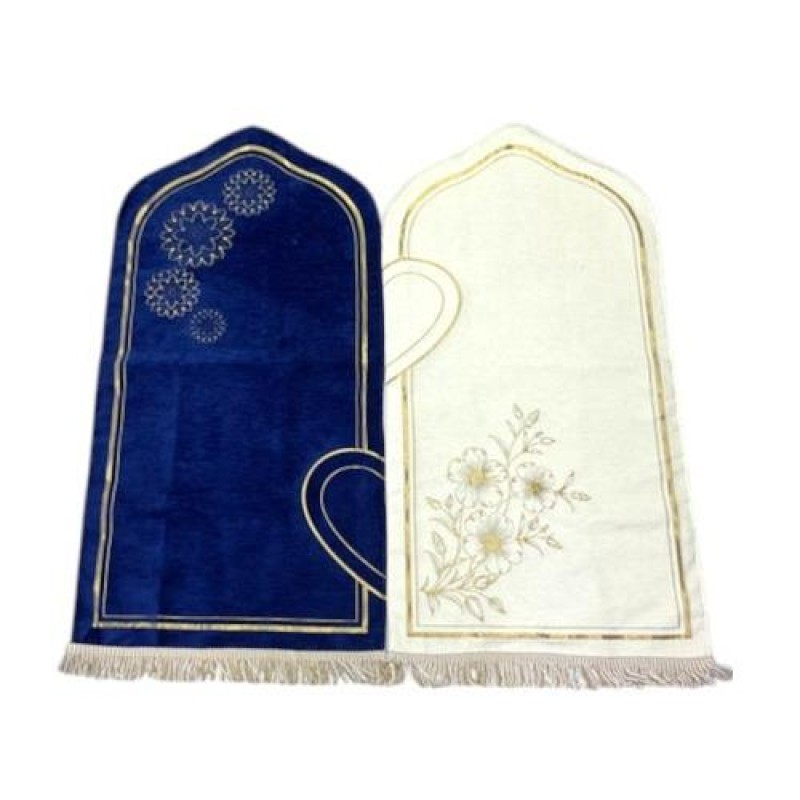 Astarlı Seccade Kalp Motifli - Çift Seccade - Lacivert Krem