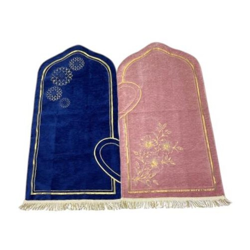 Astarlı Seccade Kalp Motifli - Çift Seccade - Lacivert Pudra