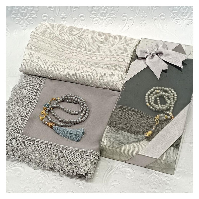 Hediyelik Seccade Set 200 Gr Gri - Seccade Tesbih Şal