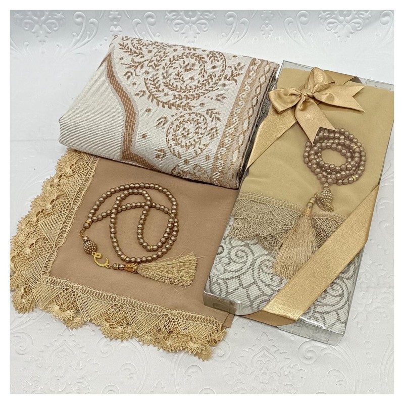 Hediyelik Seccade Set 200 Gr Kapiçino - Seccade Tesbih Şal