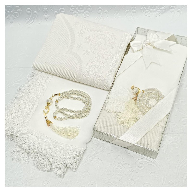 Hediyelik Seccade Set 200 Gr Bej- Seccade Tesbih Şal