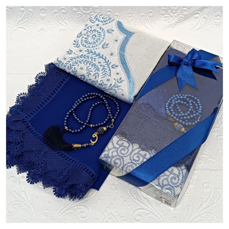 Hediyelik Seccade Set 200 Gr Lacivert - Seccade Tesbih Şal