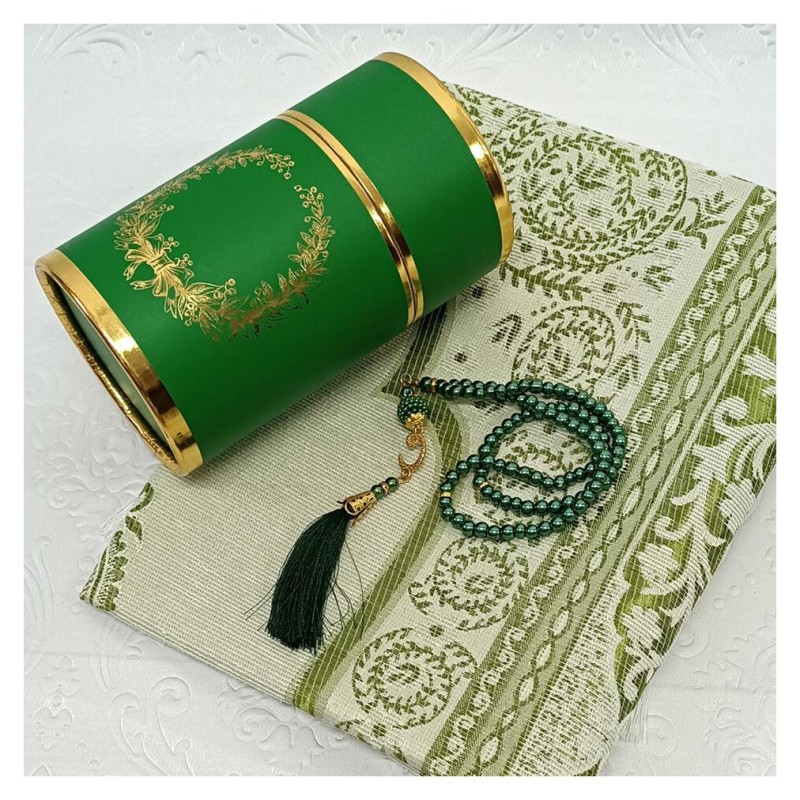 Hediyelik Seccade Silindir Kutulu Set 200 Gr Yeşil -  Seccade Tesbih
