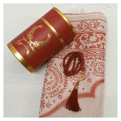 Hediyelik Seccade Silindir Kutulu Set 200 Gr Bordo -  Seccade Tesbih