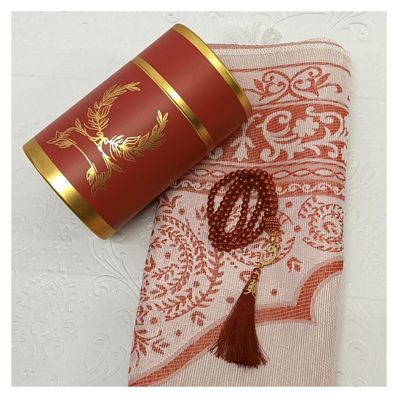 Hediyelik Seccade Silindir Kutulu Set 200 Gr Bordo -  Seccade Tesbih