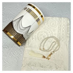 Hediyelik Seccade Silindir Kutulu Tesbihli Set 200 Gr - Beyaz 