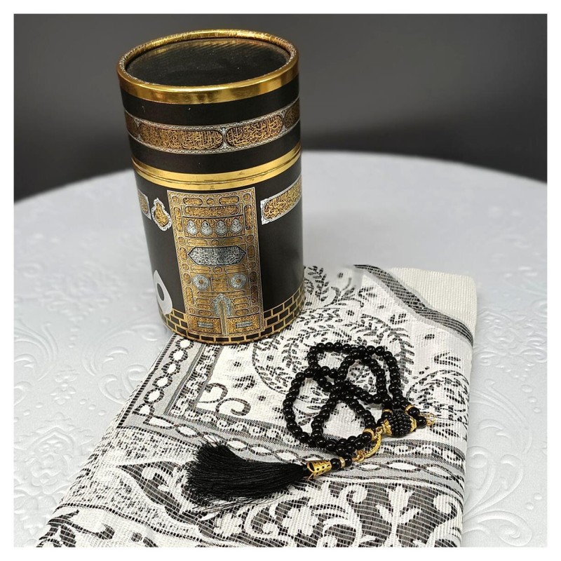 Hediyelik Seccade Silindir Kutulu Tesbihli Set 200 Gr - Siyah  