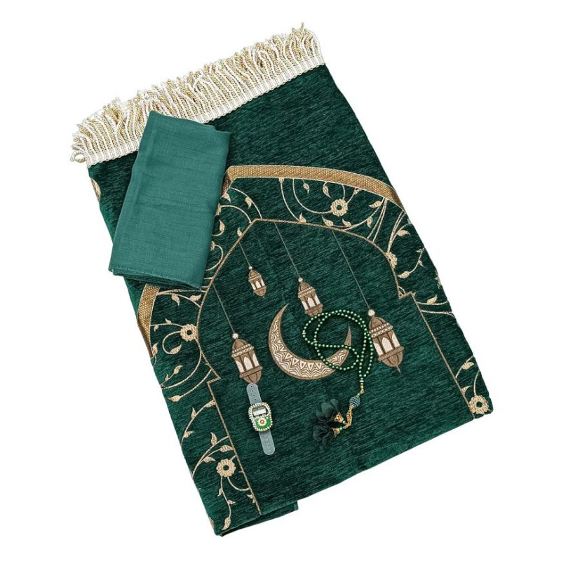 Hediyelik Seccade Seti Hilal Model - Seccade tesbih Tülbent Zikirmatik