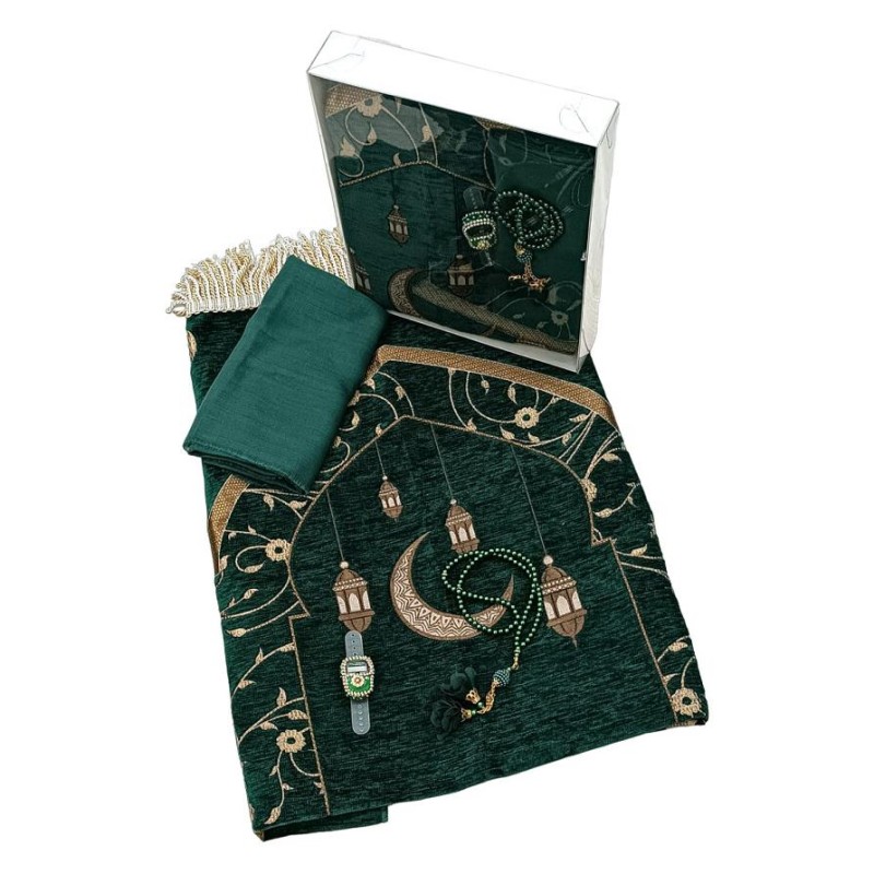 Hediyelik Seccade Seti Hilal Model - Seccade tesbih Tülbent Zikirmatik