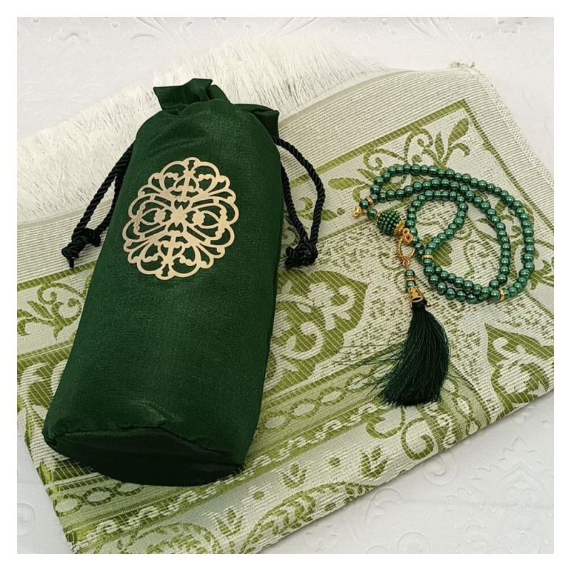 Hediyelik Seccade Şantuk Keseli Tesbihli Set 200 Gr - Yeşil 