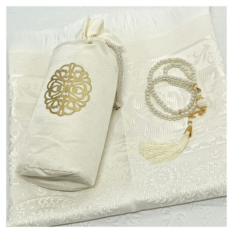 Hediyelik Seccade Şantuk Keseli Tesbihli Set 200 Gr - Bej