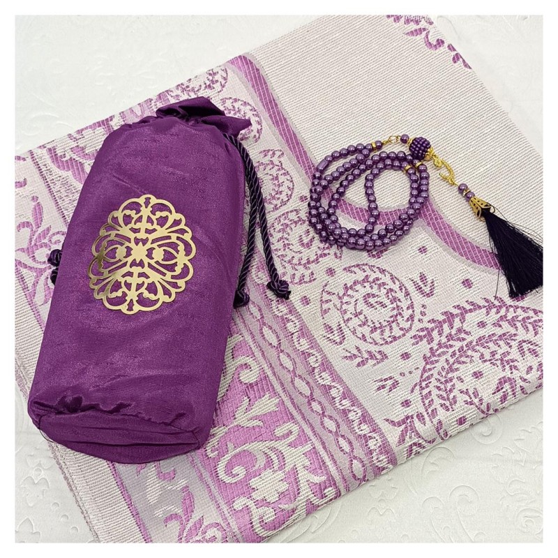 Hediyelik Seccade Şantuk Keseli Tesbihli Set 200 Gr - Mürdüm