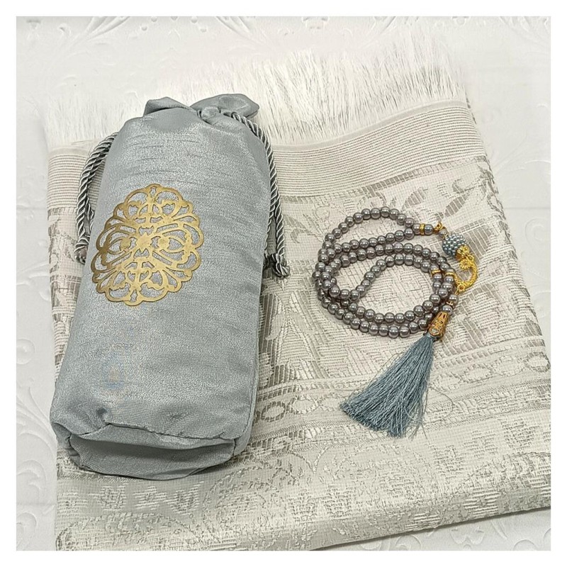 Hediyelik Seccade Şantuk Keseli Tesbihli Set 200 Gr - Gri