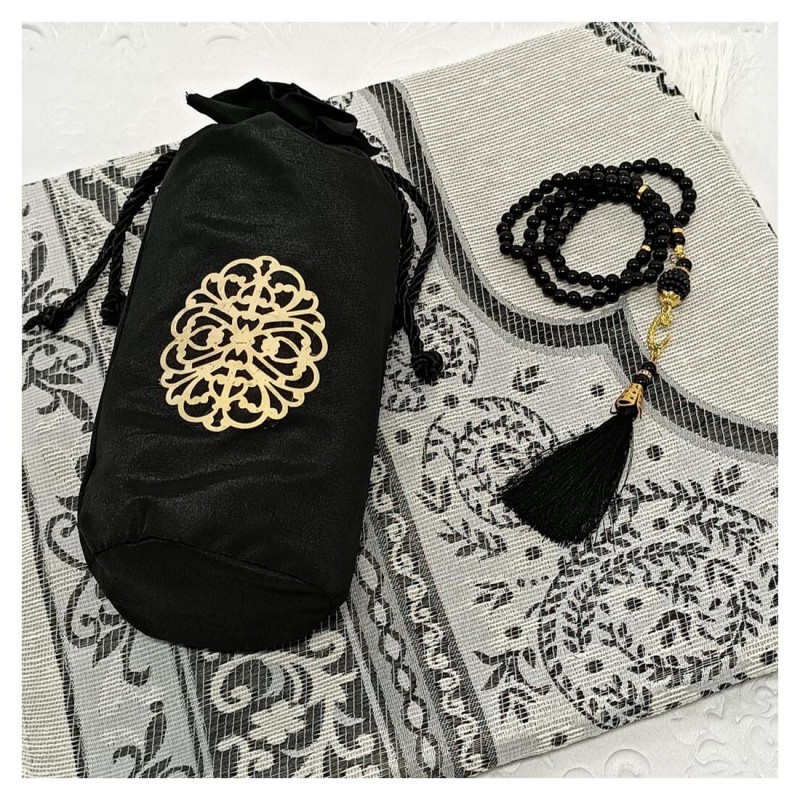 Hediyelik Seccade Şantuk Keseli Tesbihli Set 200 Gr -siyah