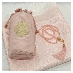 Hediyelik Seccade Şantuk Keseli Tesbihli Set 200 Gr - Pudra