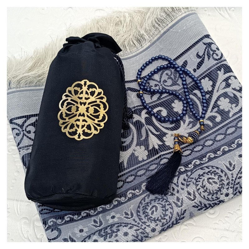 Hediyelik Seccade Şantuk Keseli Tesbihli Set 200 Gr - Lacivert