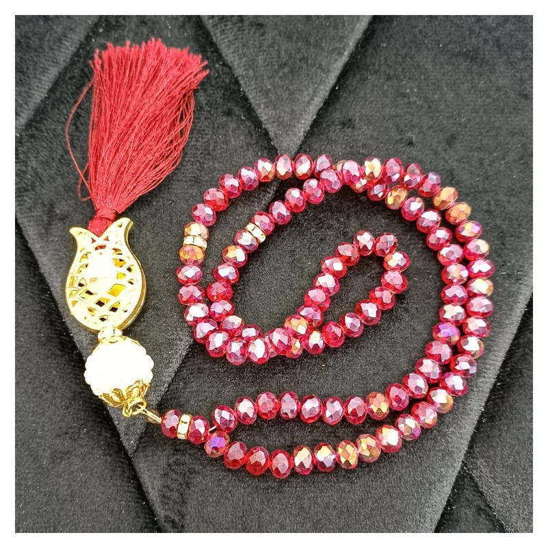 Kristal Tesbih Bordo Şeffaf 8 Mm - 10 Adet