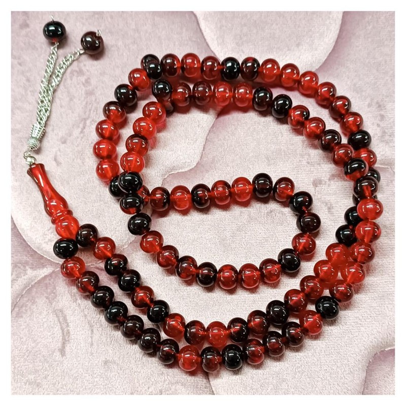 Tesbih Akrilik Şeffaf Bordo Siyah 14 Mm - 5 Adet