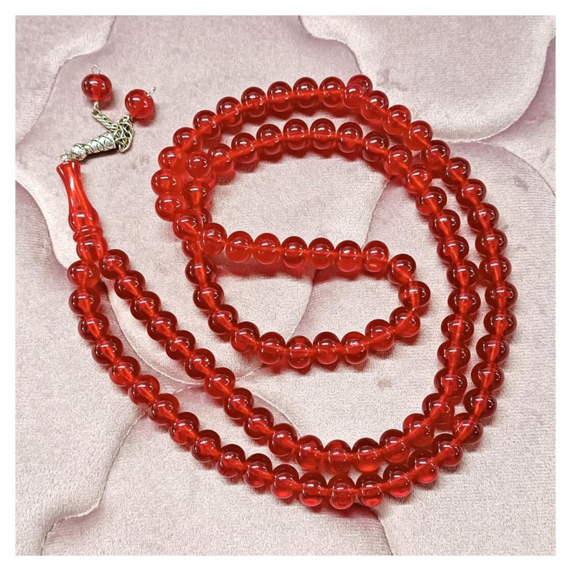 Tesbih Akrilik Şeffaf Kırmızı 14 Mm - 5 Adet