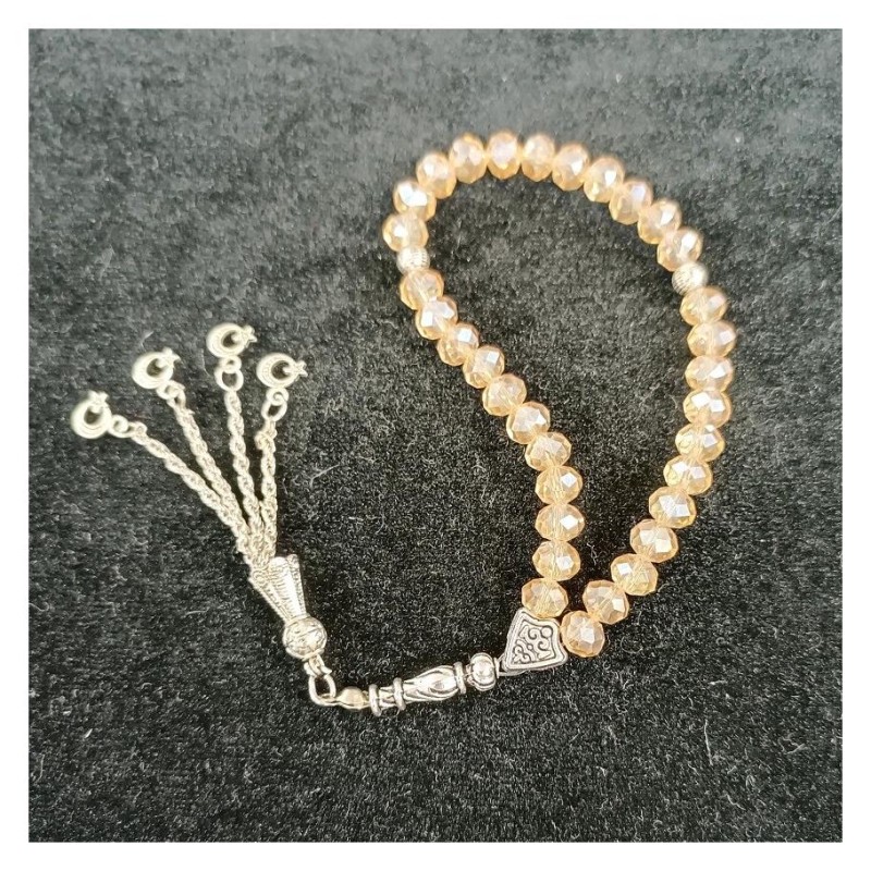 Kristal Tesbih 33'lu Şeffaf Bej 8 Mm - 10 Adet