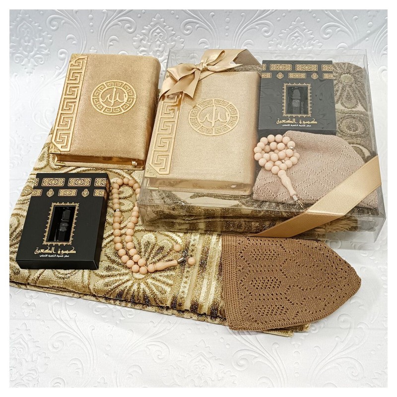 Hediyelik Lüks Damat Seti Kapiçino - Kuranı Kerim Tesbih Seccade Esans 