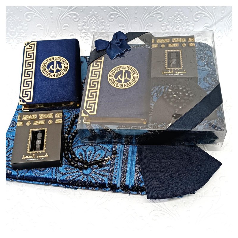 Hediyelik Lüks Damat Seti Lacivert - Kuranı Kerim Tesbih Seccade Esans 