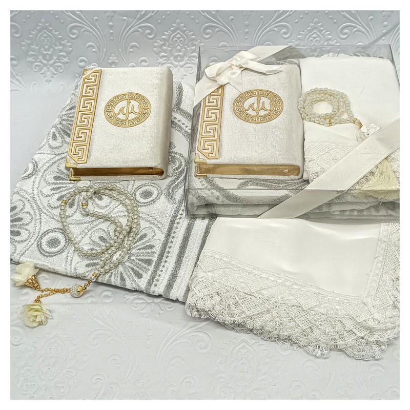 Hediyelik Lüks Gelin Seti Bej - Kuranı Kerim Tesbih Seccade Şal