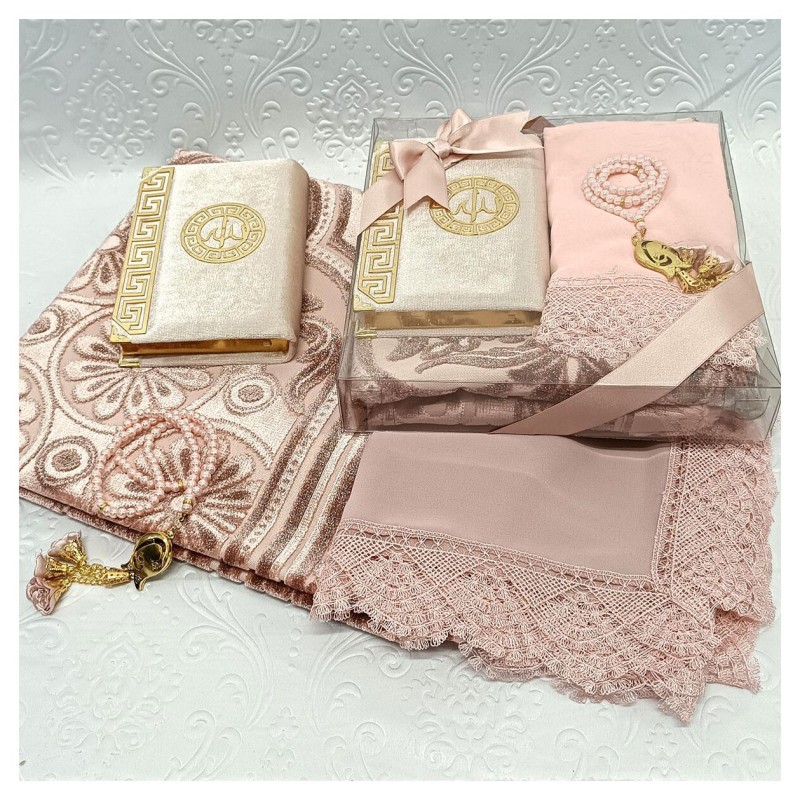 Hediyelik Lüks Gelin Seti Pudra - Kuranı Kerim Tesbih Seccade Şal