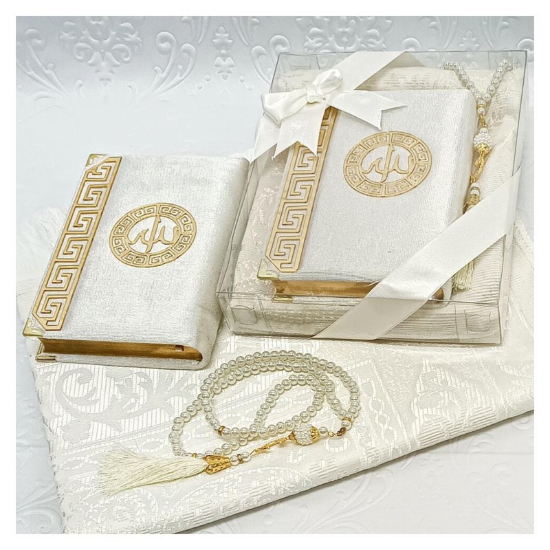 Hediyelik Kuran Seti Bej - Kuranı Kerim Seccade Tesbih