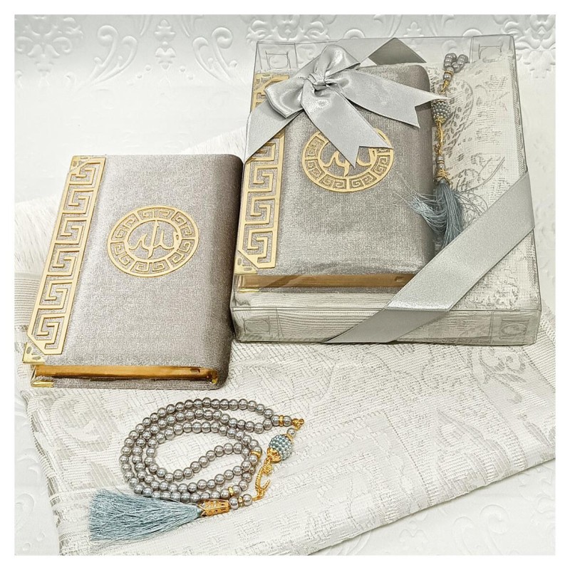 Hediyelik Kuran Seti Gri - Kuranı Kerim Seccade Tesbih